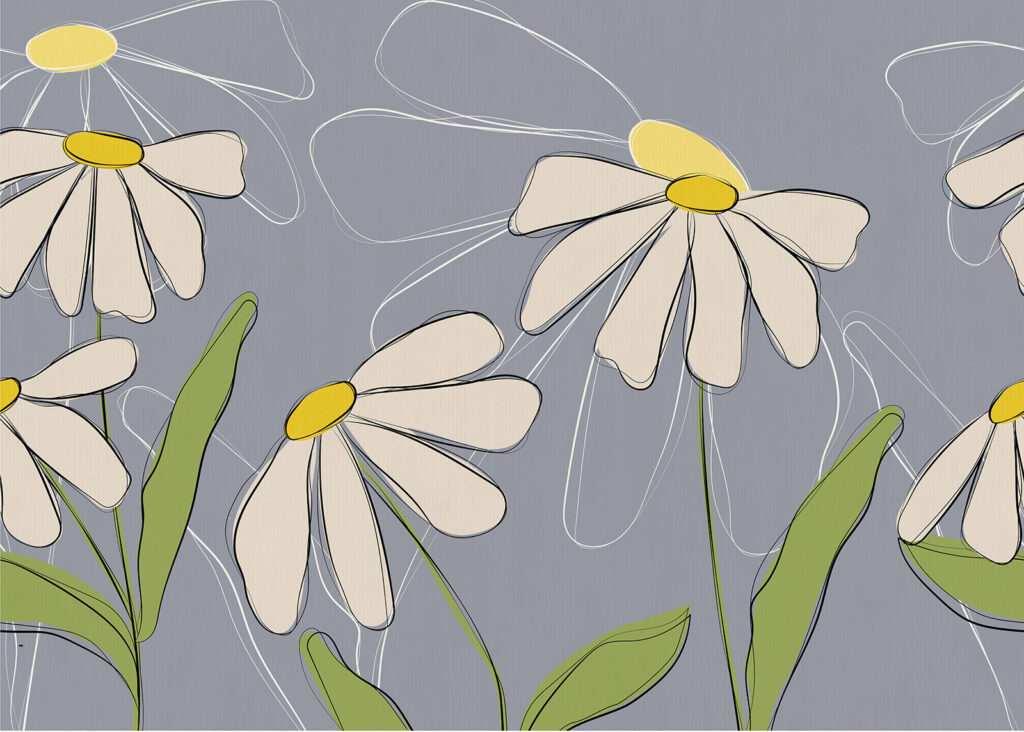 Desenho de flores sobre um fundo cinzento Desenho de flores sobre um fundo cinzento
