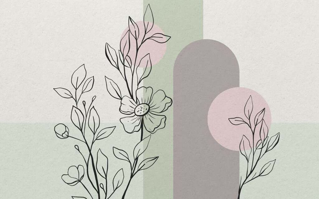 Desenho de uma flor e folhas Desenho de uma flor e folhas