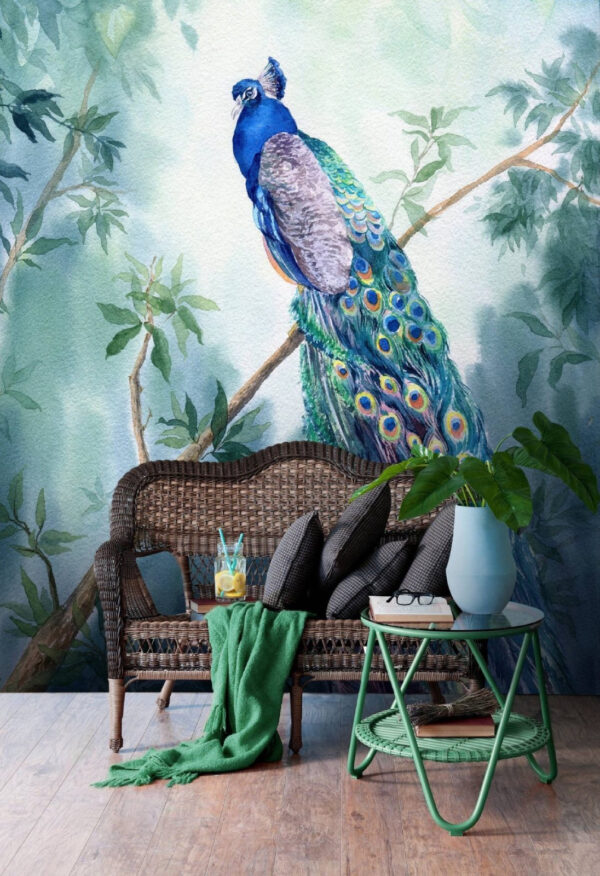 Aguarela de um pavão num ramo Aguarela de um pavão num ramo
