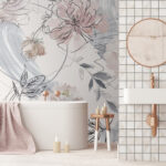 Papel de parede Padrão floral com flores pretas e brancas