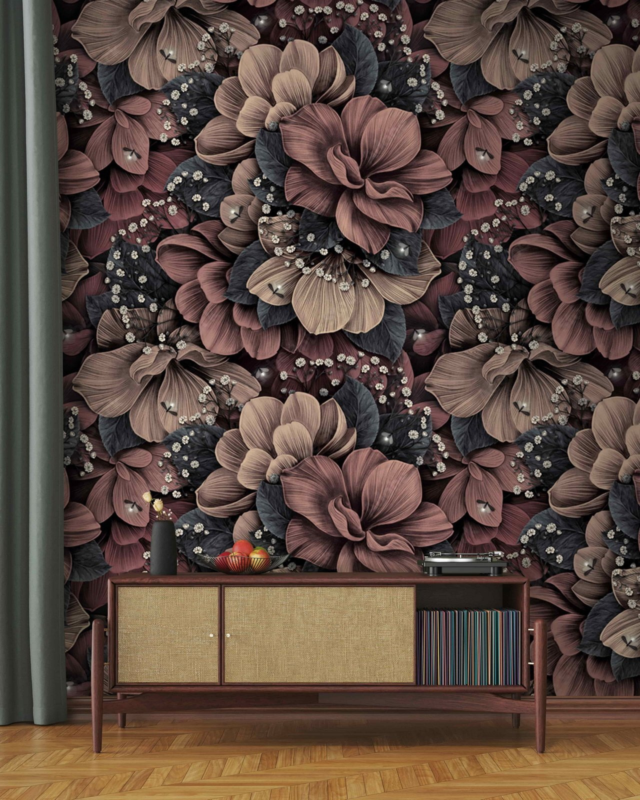 Group of flowers with small white and black leaves