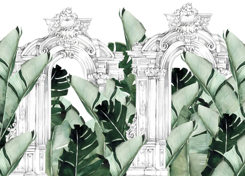 Arco branco com folhas verdes Arco branco com folhas verdes