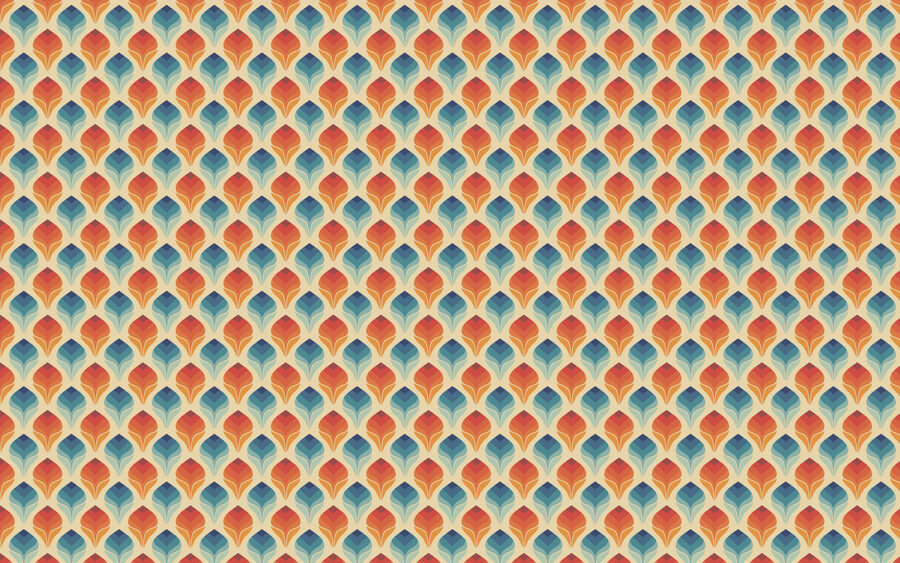 Padrão de folhas cor de laranja e azuis