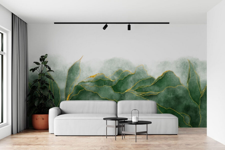 Papel de parede Tons verdes suaves e linhas delicadas.