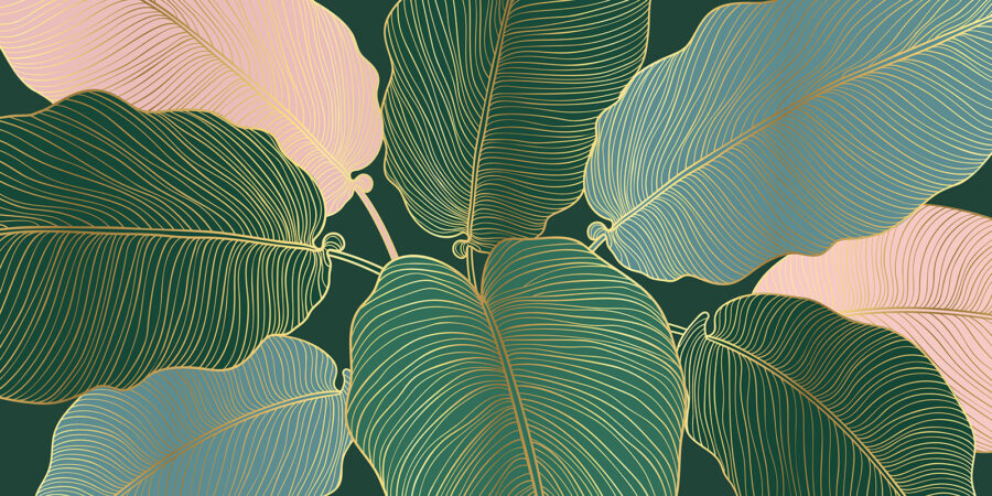 Folhas tropicais com linhas elegantes.