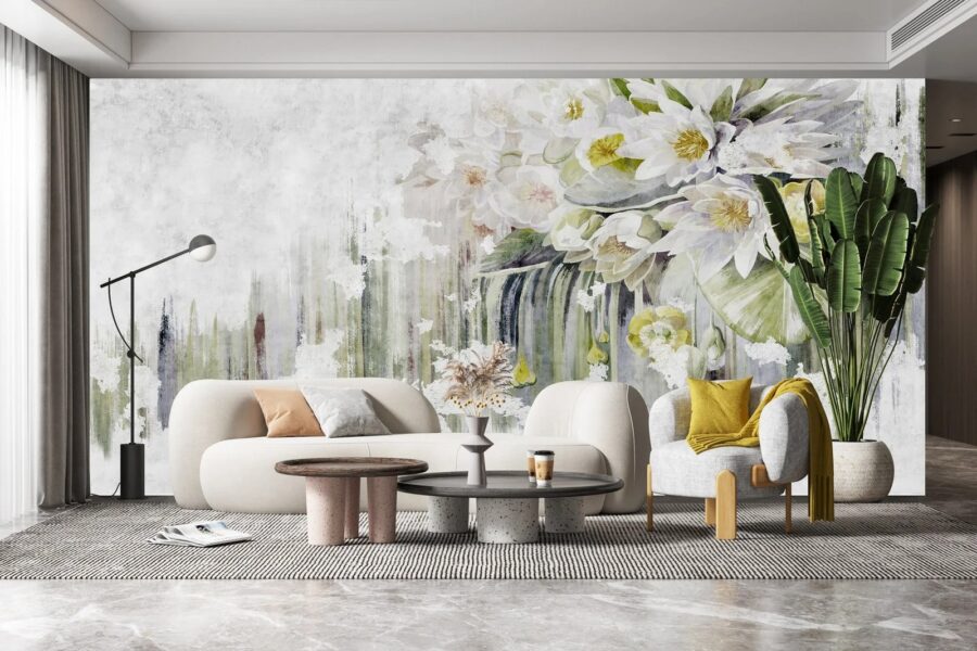Papel de parede Pintura de flores sobre um fundo branco
