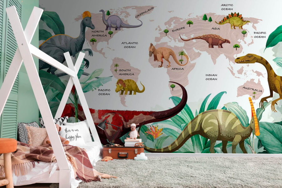 Mapa dos dinossauros com plantas e nomes