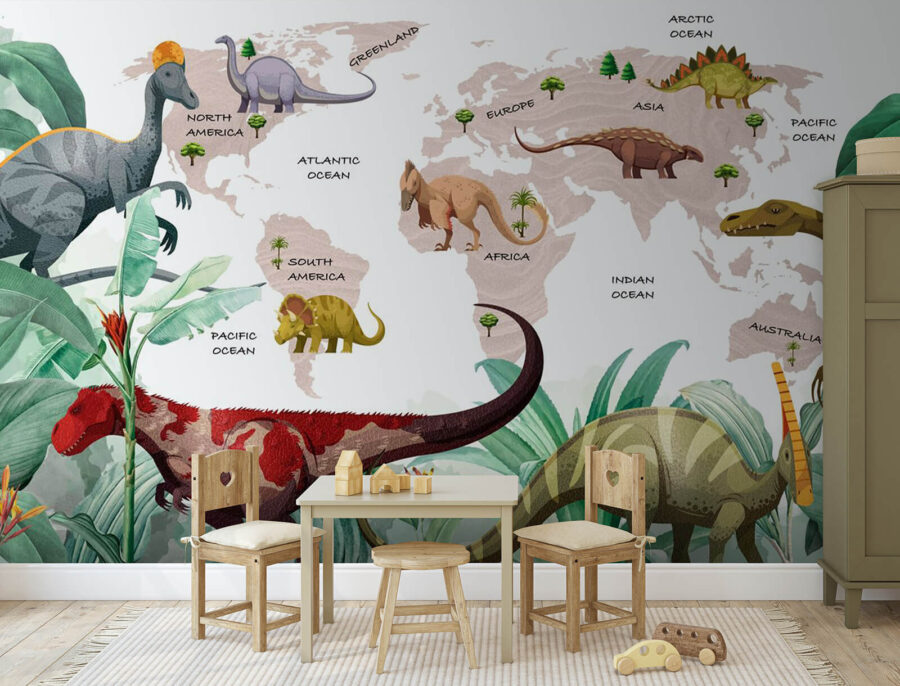 Mapa dos dinossauros com plantas e nomes