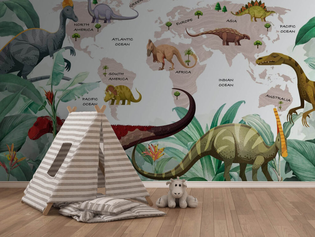 Map of dinosaurs with plants and names