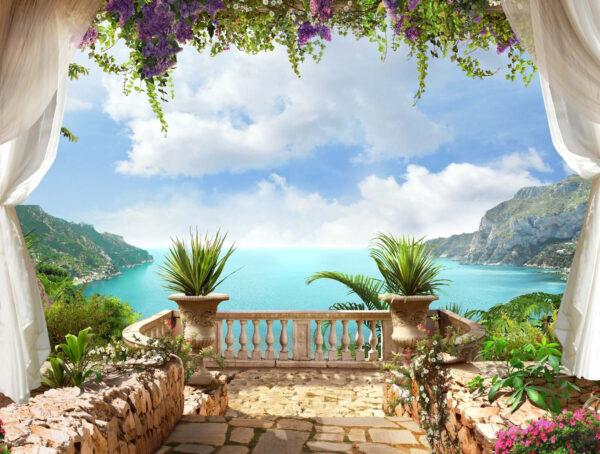 Varanda com plantas e vista para o mar Varanda com plantas e vista para o mar
