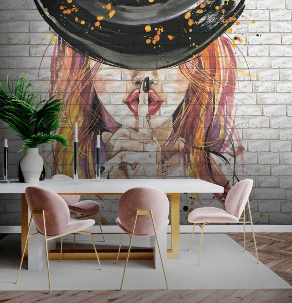 Pintura de uma mulher com um chapéu Pintura de uma mulher com um chapéu