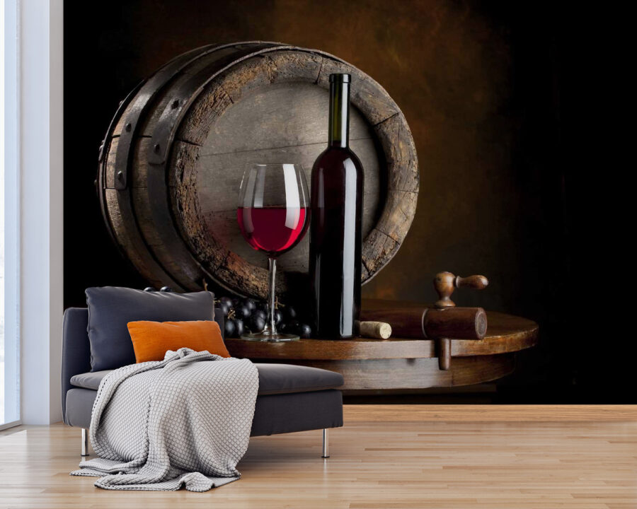 Papel de parede Garrafa e copo de vinho numa mesa - Image 2