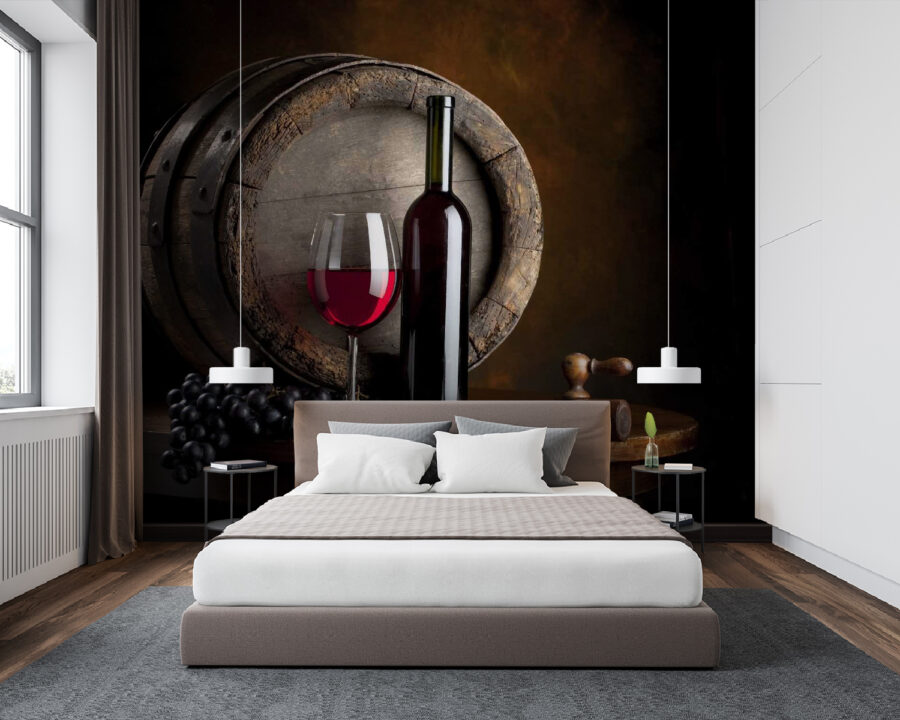 Papel de parede Garrafa e copo de vinho numa mesa
