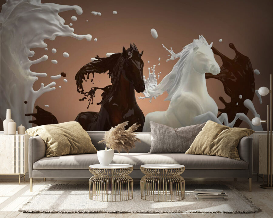 Cavalo com leite a salpicar à sua volta Cavalo com leite a salpicar à sua volta
