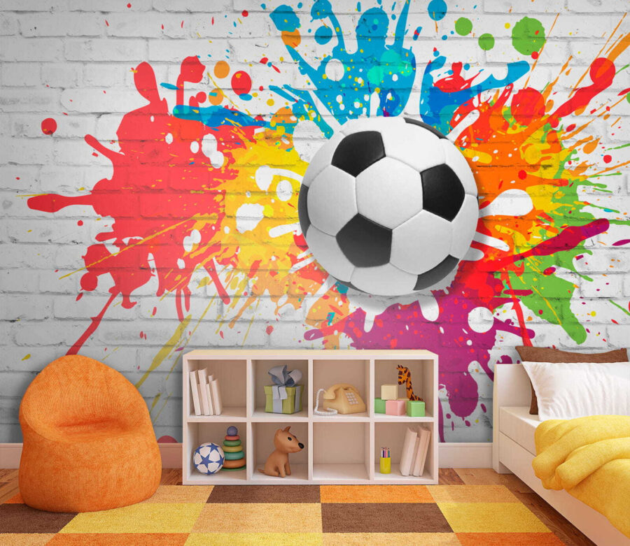 Papel de parede Bola de futebol numa parede de tijolo - Image 3