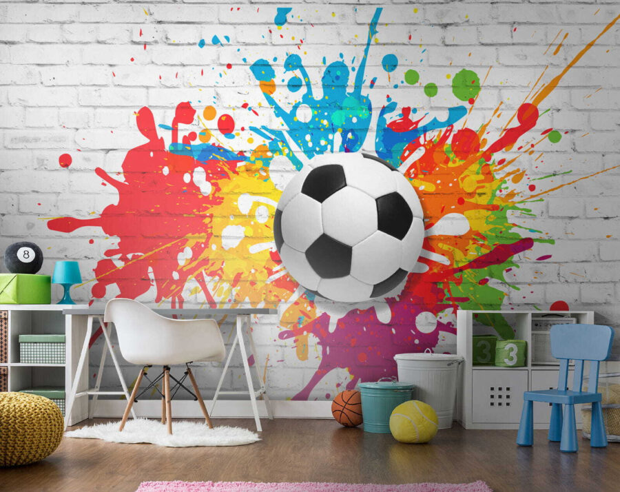 Papel de parede Bola de futebol numa parede de tijolo - Image 9