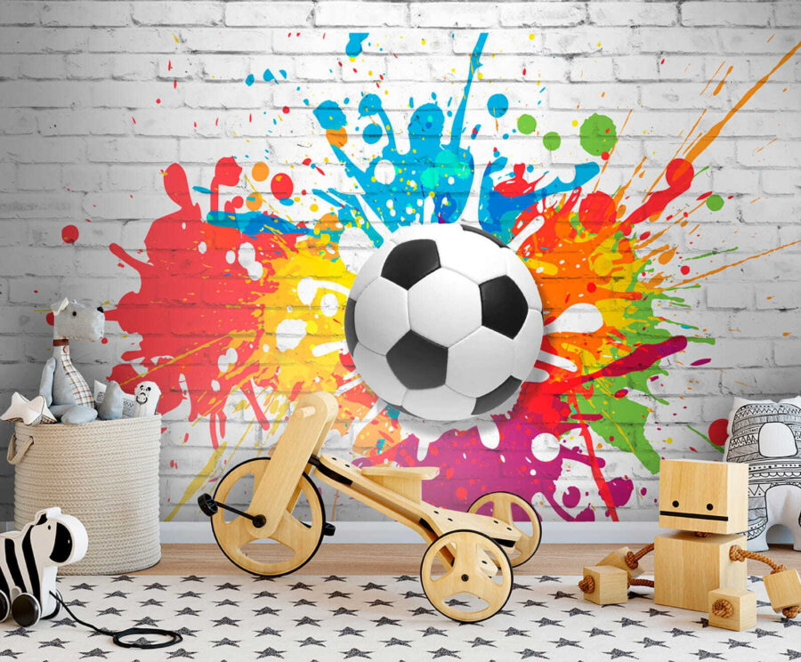 Papel de parede Bola de futebol numa parede de tijolo - Image 8