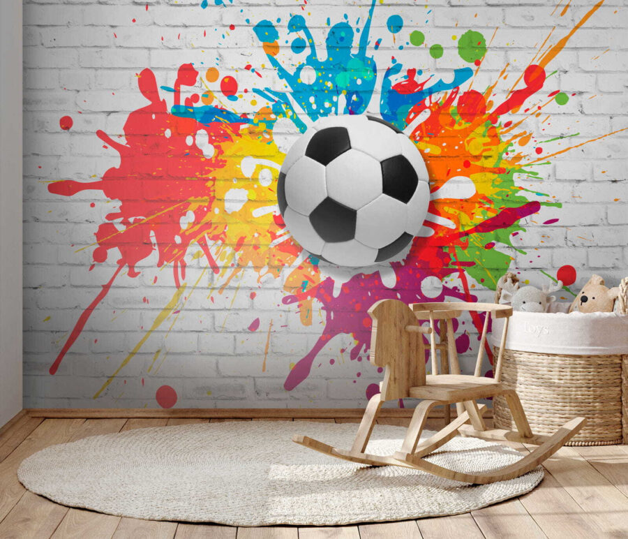 Papel de parede Bola de futebol numa parede de tijolo - Image 6