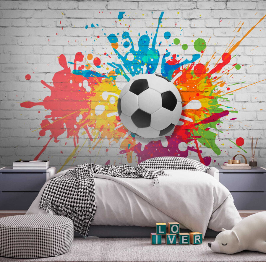 Papel de parede Bola de futebol numa parede de tijolo - Image 5