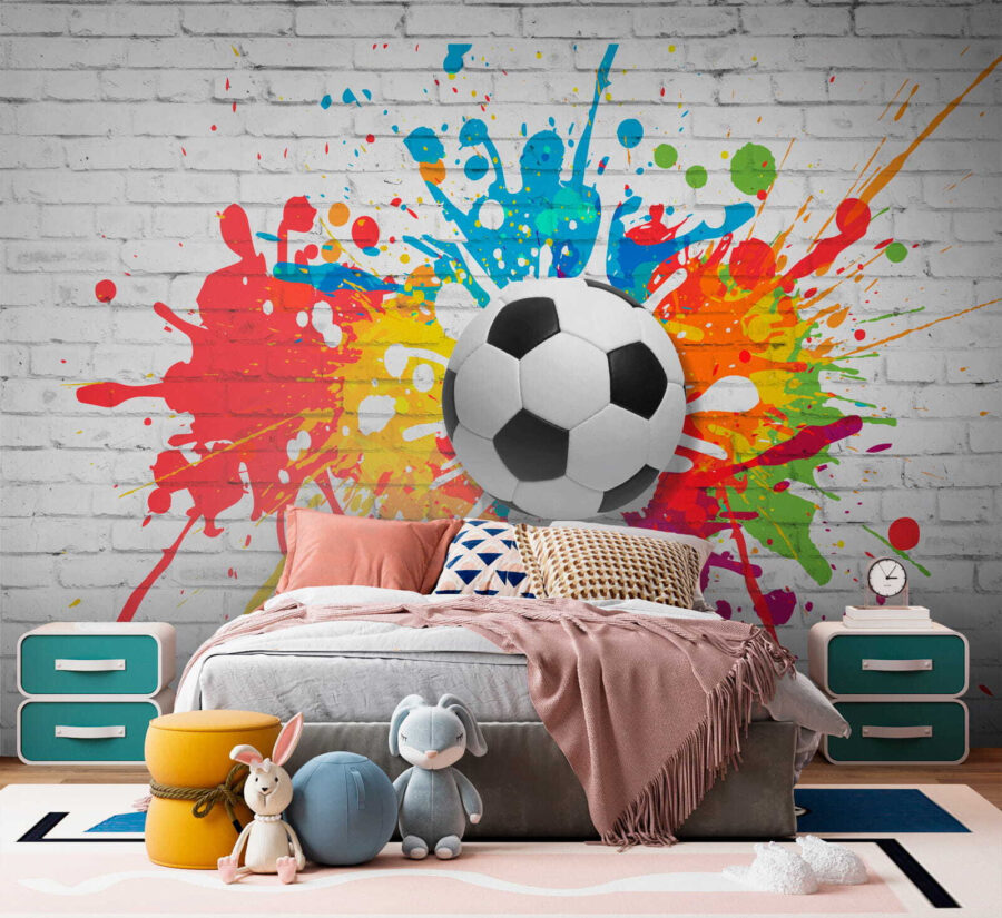Papel de parede Bola de futebol numa parede de tijolo - Image 4