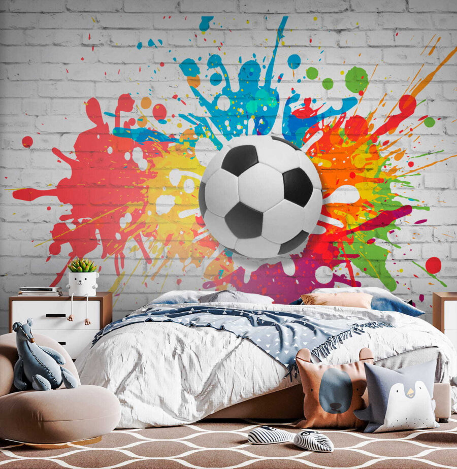 Papel de parede Bola de futebol numa parede de tijolo - Image 2