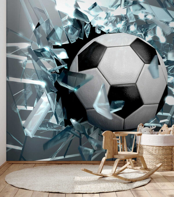 Bola de futebol a atravessar um vidro Bola de futebol a atravessar um vidro