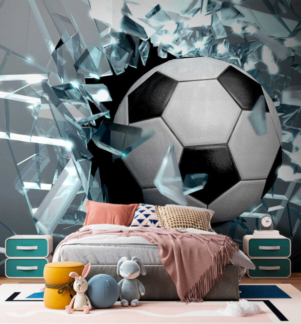 Bola de futebol a atravessar um vidro Bola de futebol a atravessar um vidro