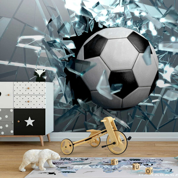 Bola de futebol a atravessar um vidro Bola de futebol a atravessar um vidro