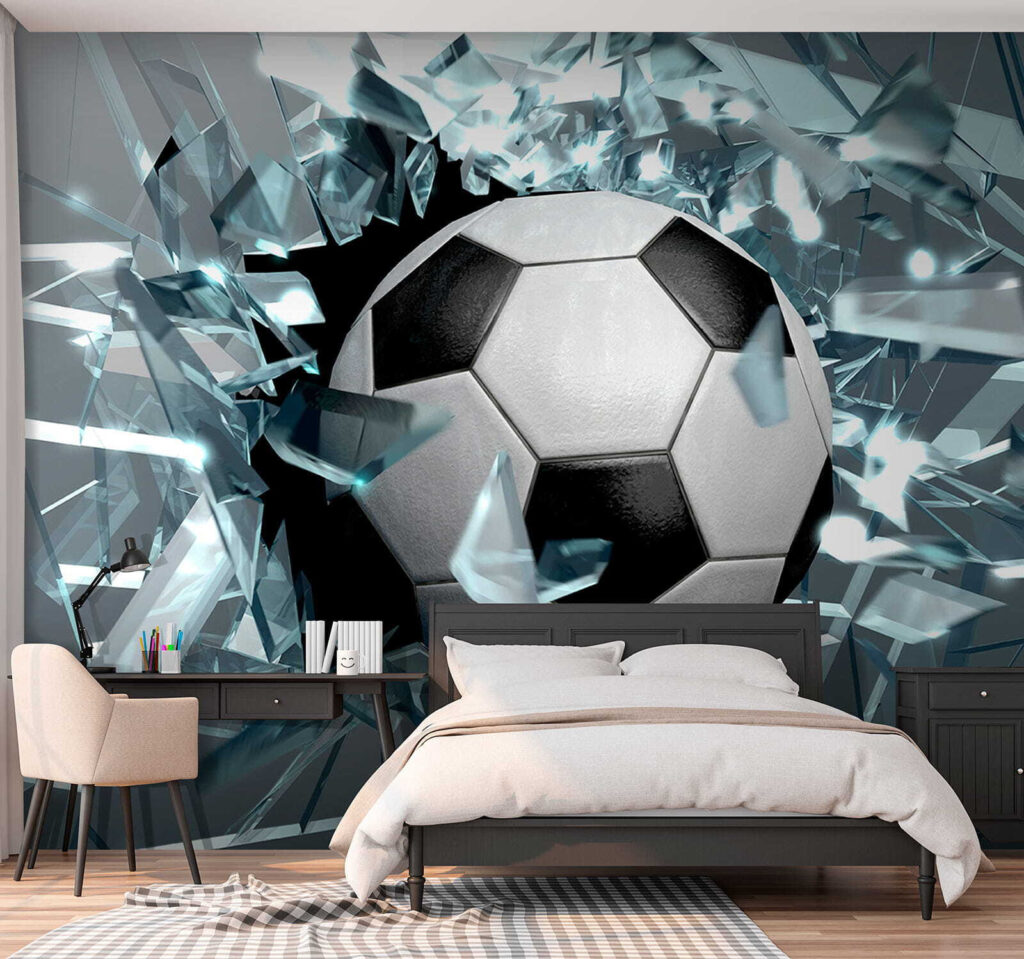 Football ball breaking through glass Football ball breaking through glass