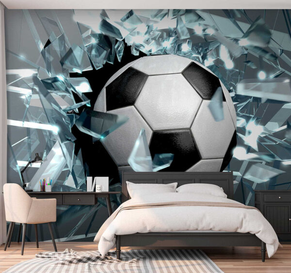 Bola de futebol a atravessar um vidro Bola de futebol a atravessar um vidro