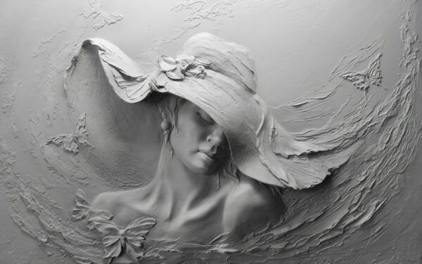 Escultura de uma mulher com um chapéu Escultura de uma mulher com um chapéu