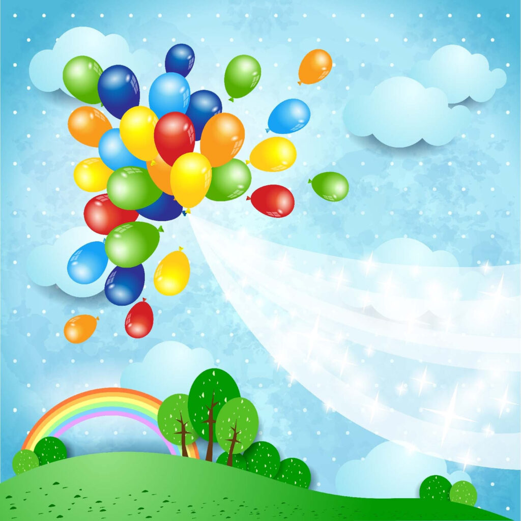 Balões coloridos a voar no céu Balões coloridos a voar no céu