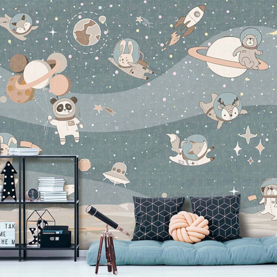 Cena espacial em desenho animado com planetas e estrelas
