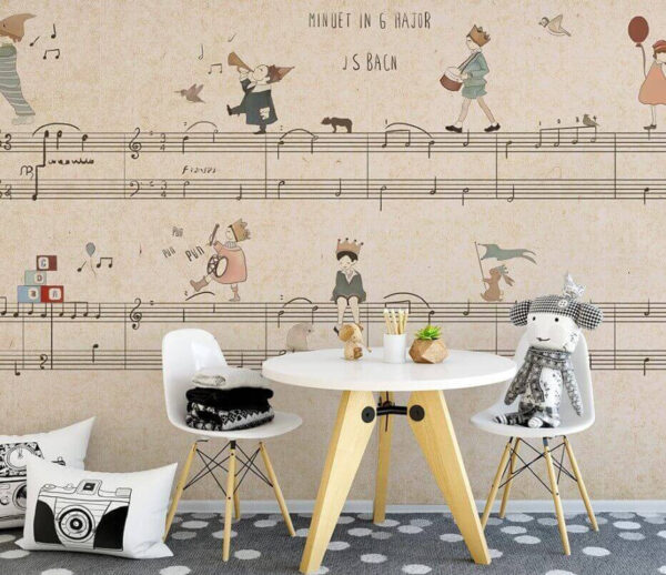 Papel de parede Papel de parede Folha de música com desenhos de pessoas a tocar instrumentos (REF: u62131)