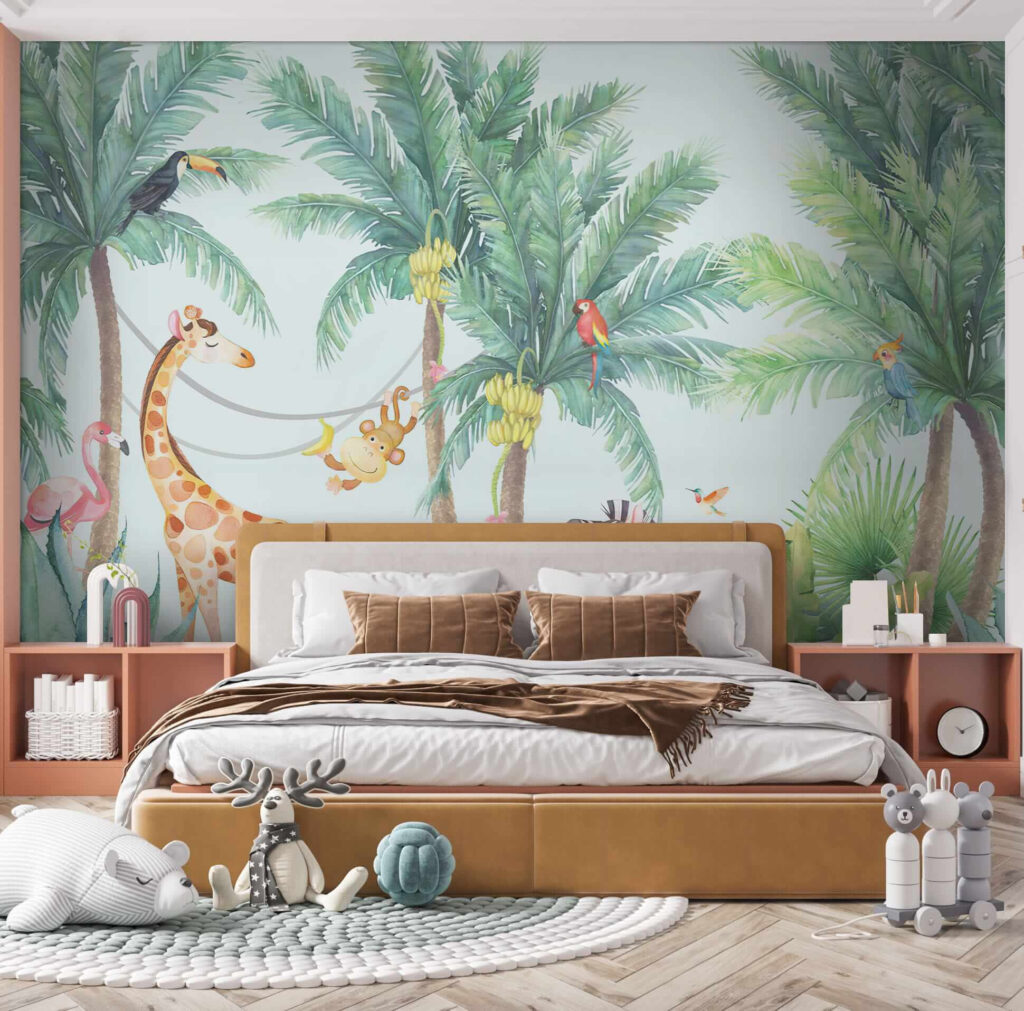 Giraffe and zebra in a jungle Giraffe and zebra in a jungle