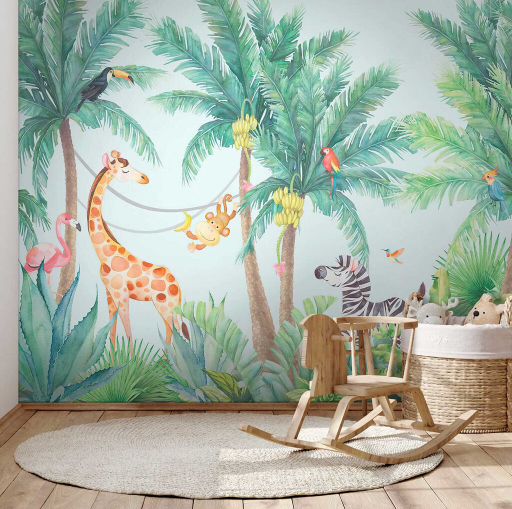 Giraffe and zebra in a jungle Giraffe and zebra in a jungle