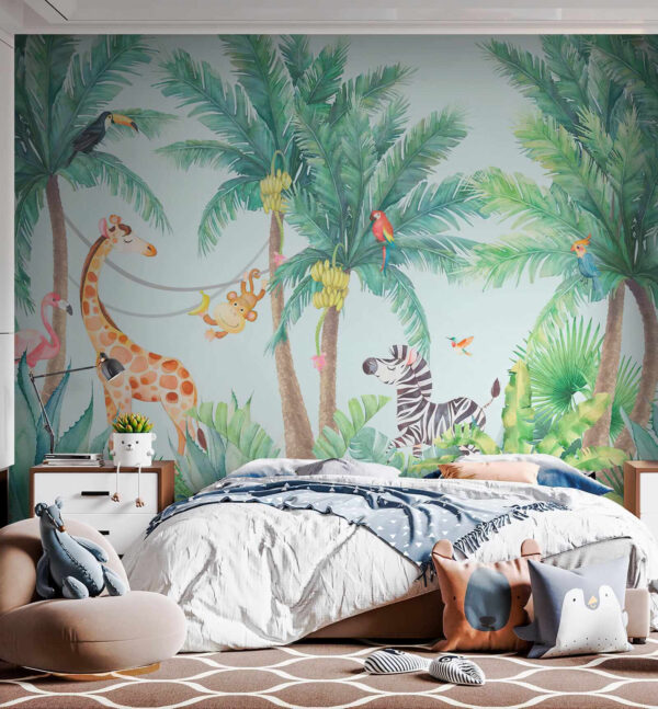 Girafa e zebra numa selva Girafa e zebra numa selva