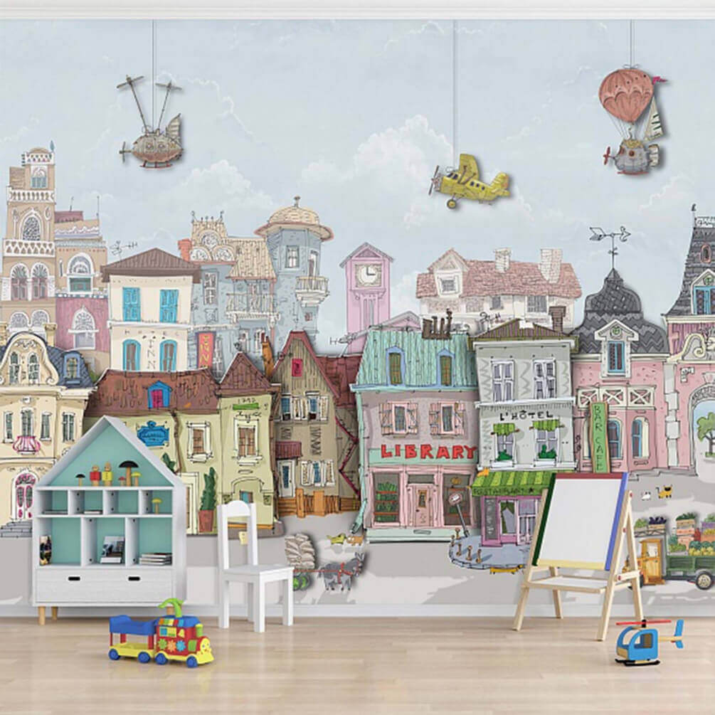 Grupo de edifícios com carros e aviões u62113pir1m - Grupo de edifícios com carros e aviões - tegory