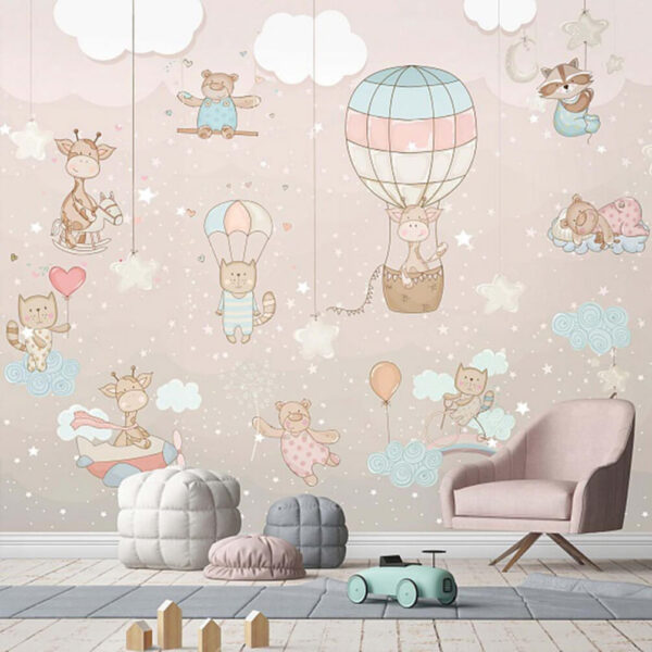 Mural de parede com animais e balões Mural de parede com animais e balões