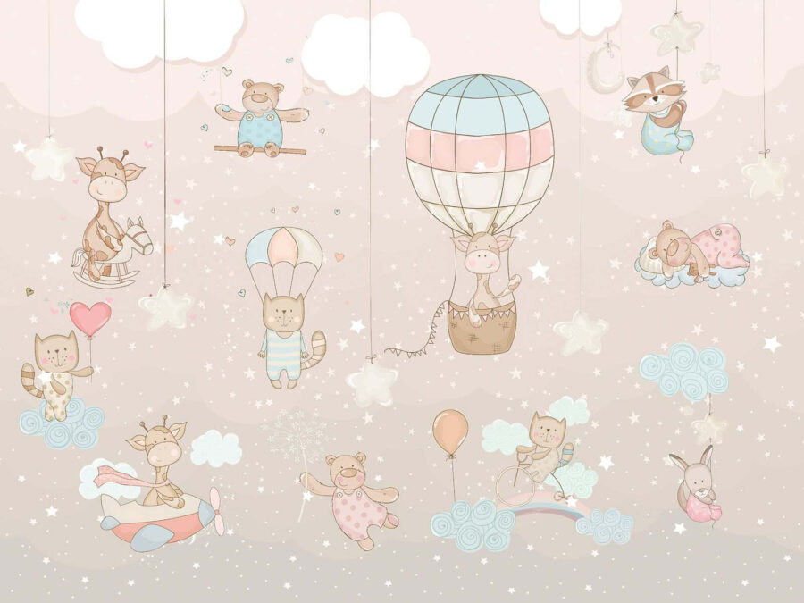 Papel de parede Mural de parede com animais e balões - Image 2