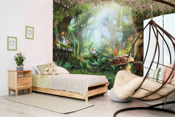 Floresta de conto de fadas com uma casa de fadas e cogumelos Floresta de conto de fadas com uma casa de fadas e cogumelos