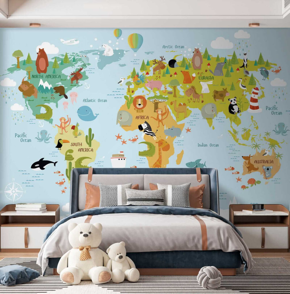 Map of the world with animals Map of the world with animals