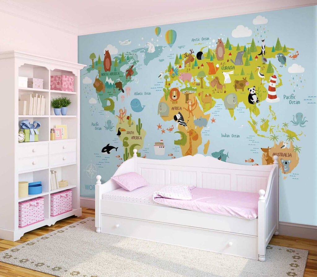 Map of the world with animals Map of the world with animals