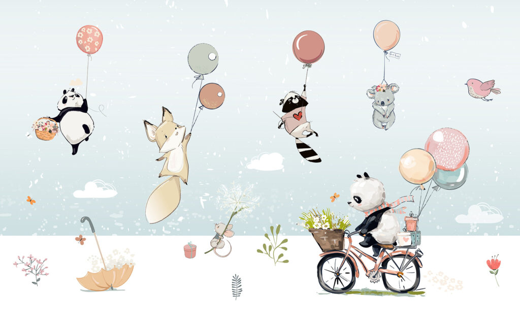 Desenho animado de animais numa bicicleta Desenho animado de animais numa bicicleta