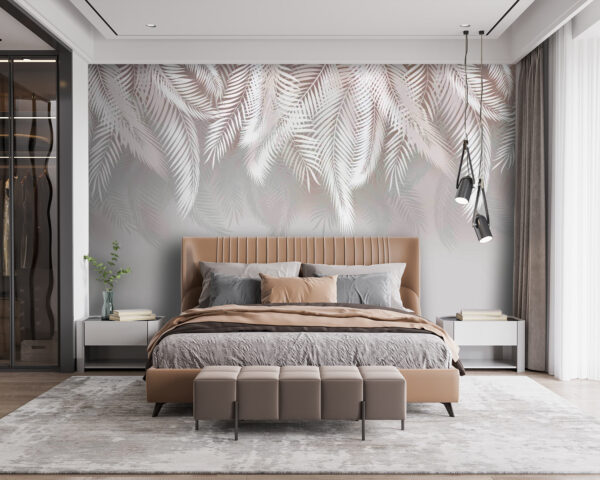 Papel de parede Papel de parede Folhas brancas sobre um fundo cinzento (REF: u62010)