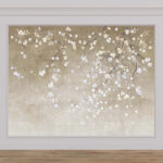 Papel de parede Ramo de árvore com flores brancas e azuis