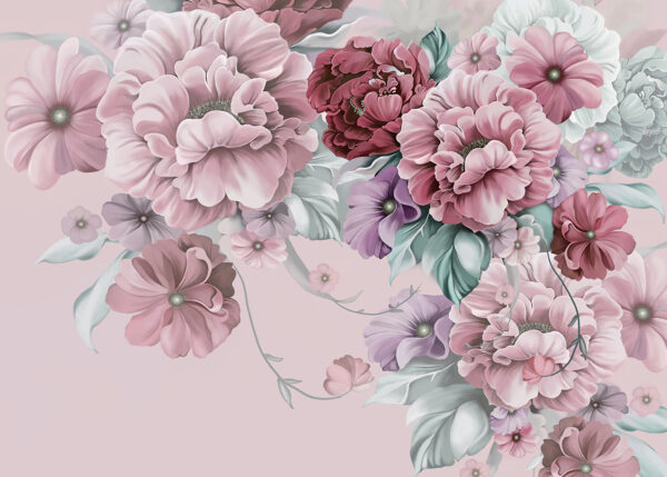 Um grupo de flores sobre um fundo cor-de-rosa Um grupo de flores sobre um fundo cor-de-rosa
