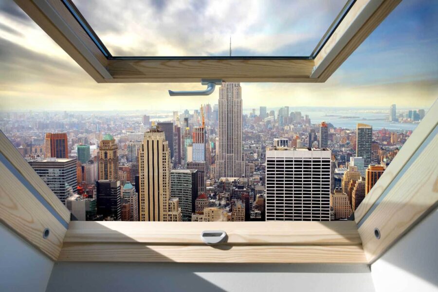 Janela com vista para uma cidade