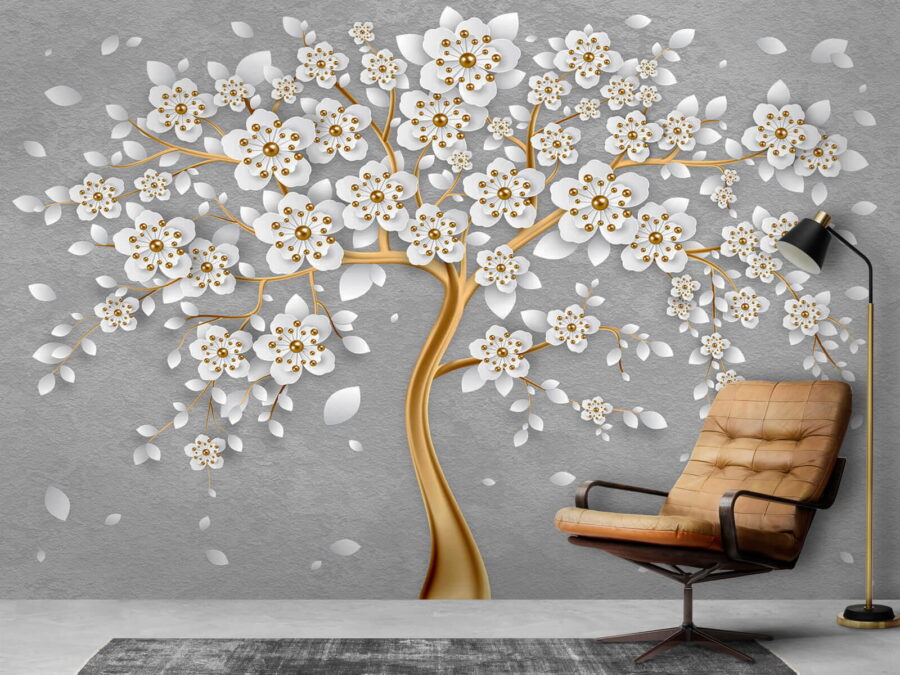Árvore com flores e folhas brancas