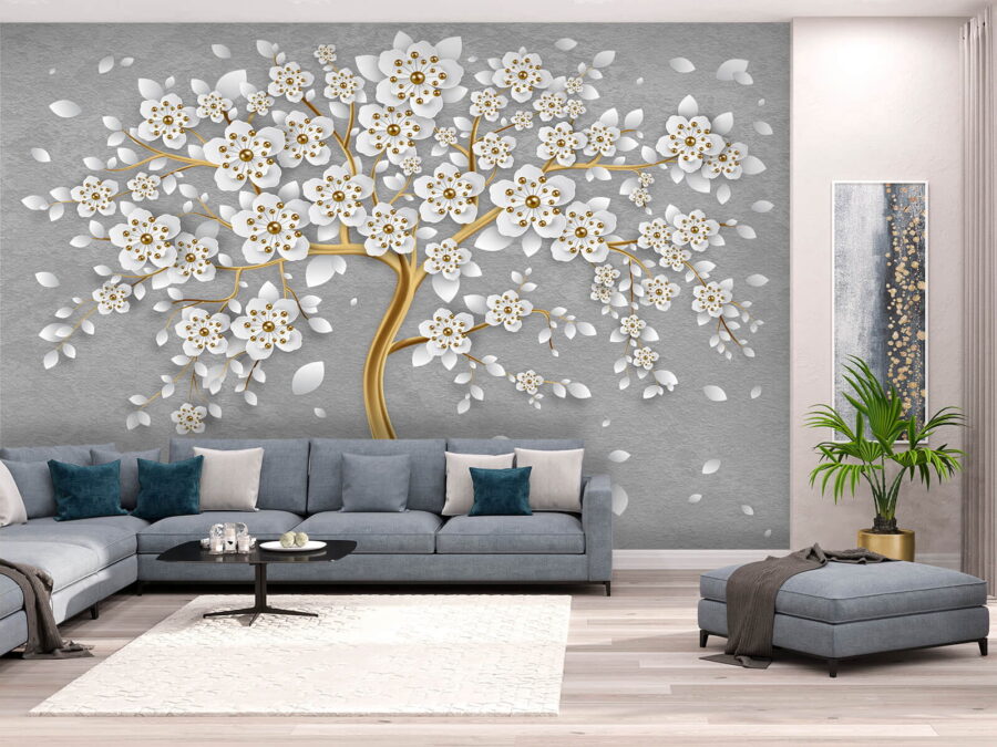Árvore com flores e folhas brancas